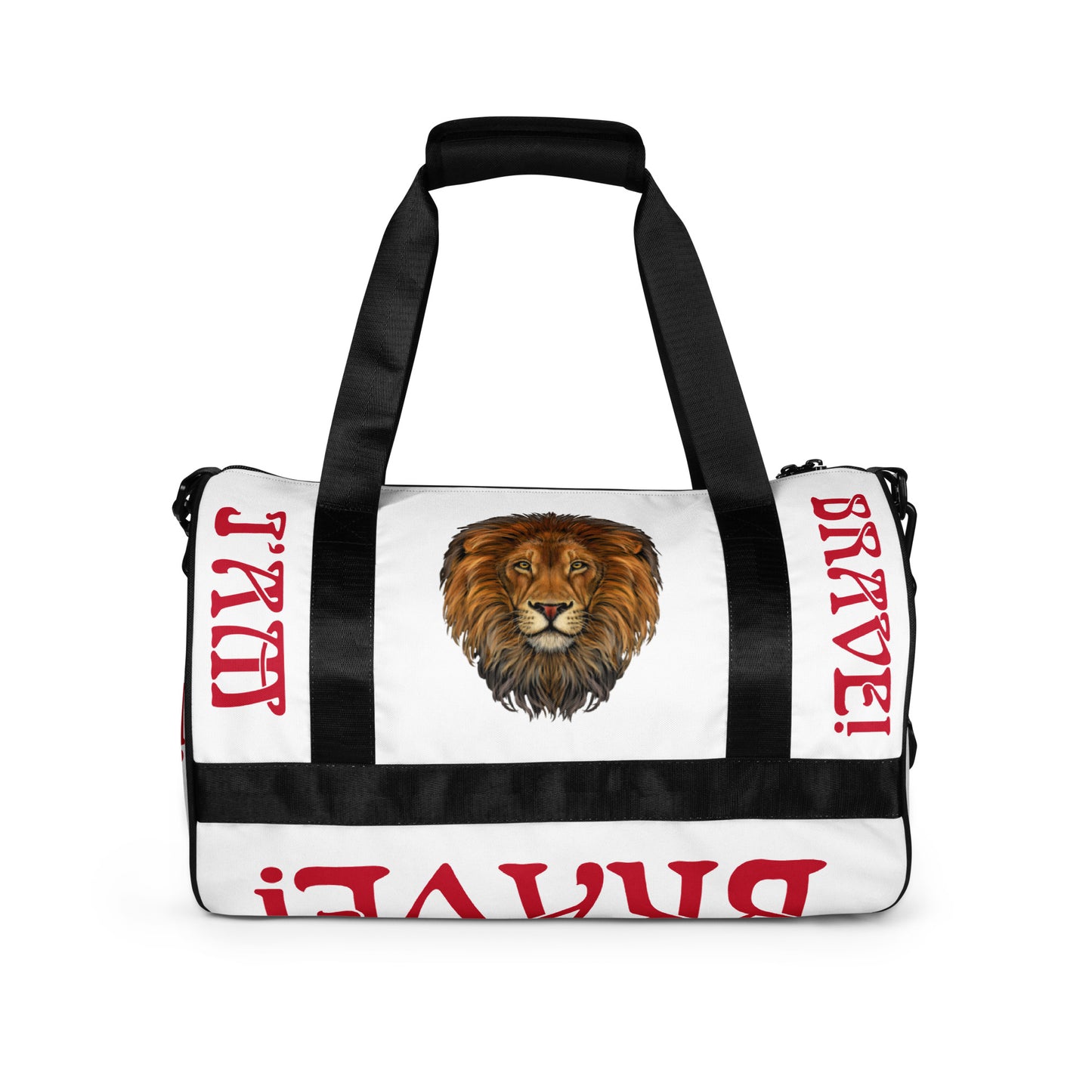 “I’AM BRAVE!”White Gym Bag W/Red Font