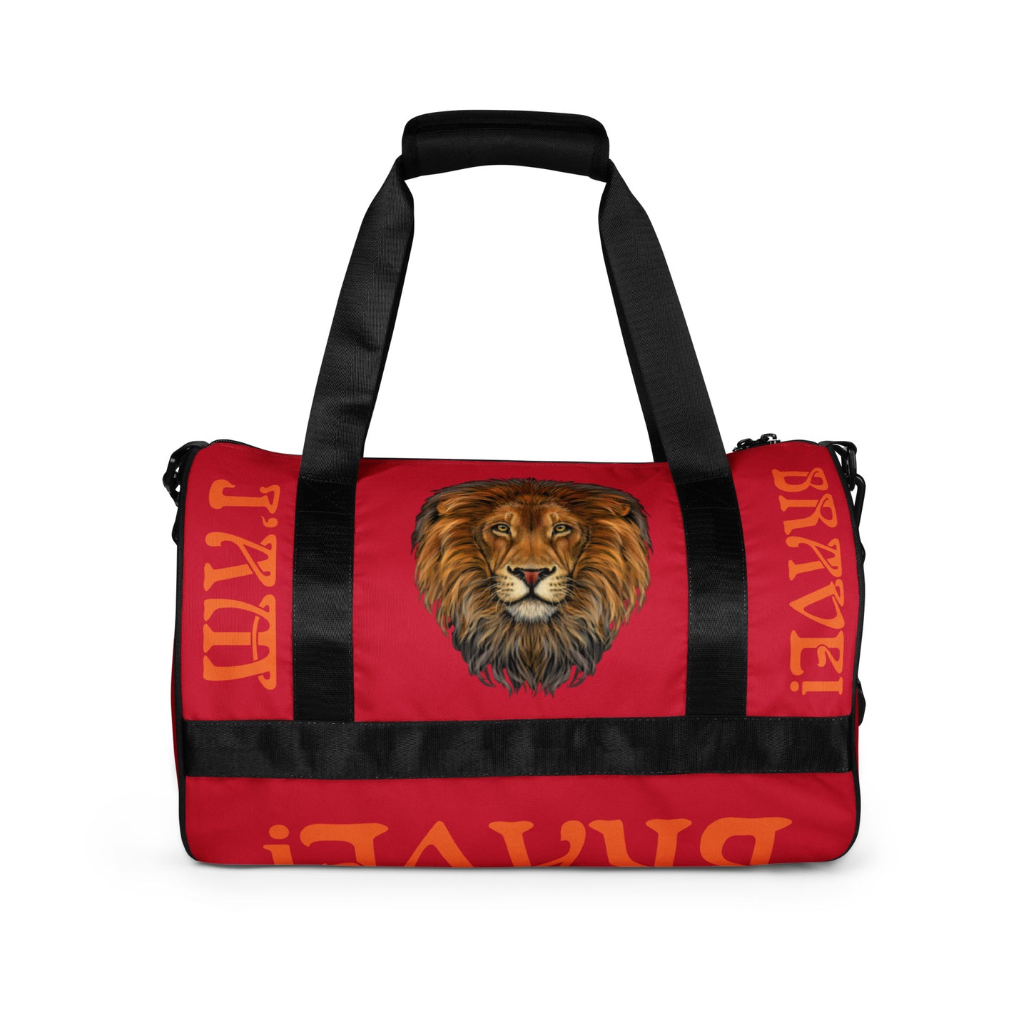 “I’AM BRAVE!”Red Gym Bag W/Orange Font