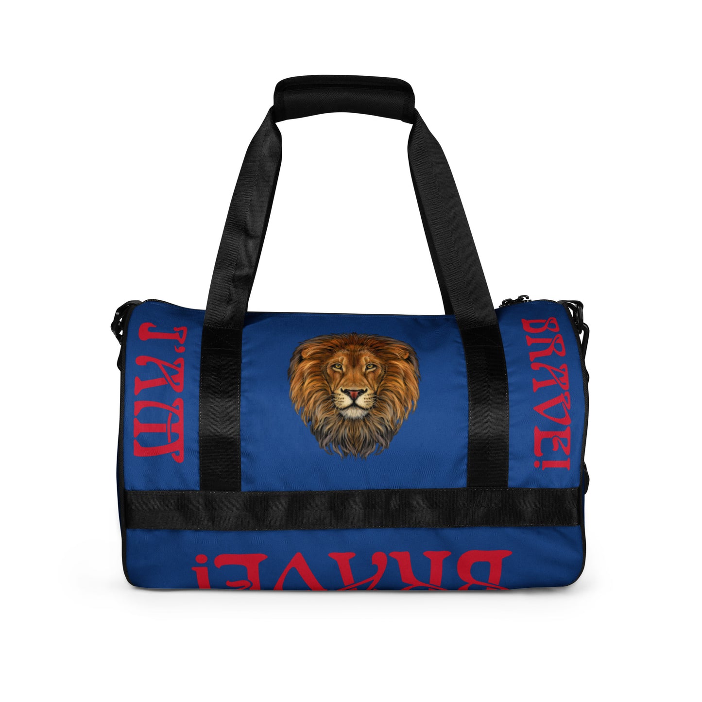 “I’AM BRAVE!” Blue Gym Bag W/Red Font