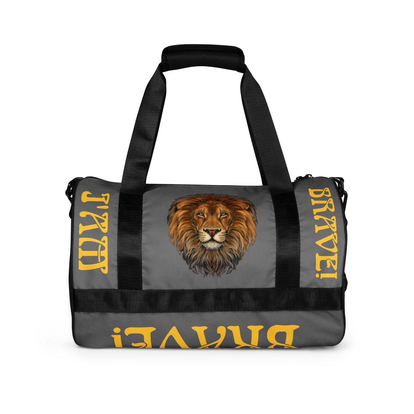 “I’AM BRAVE!” Grey Gym Bag W/Yellow Font