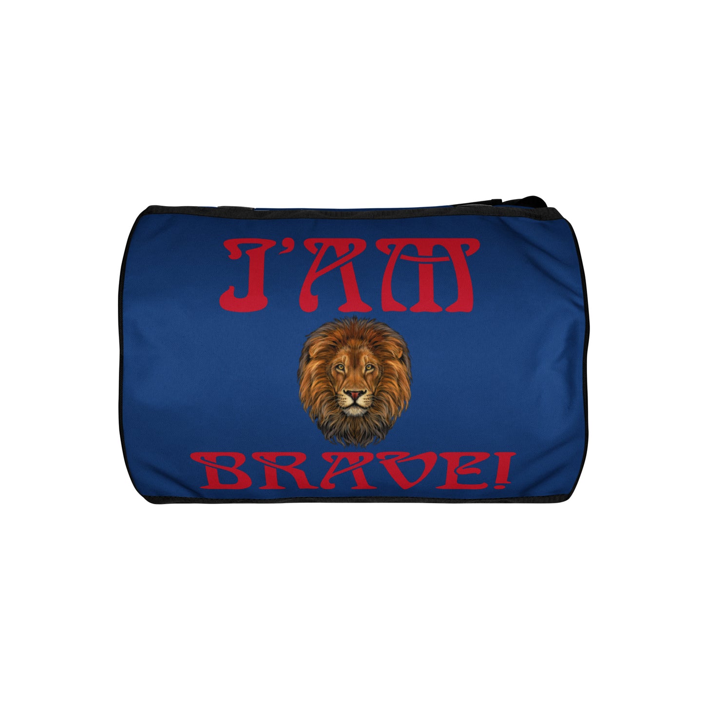 “I’AM BRAVE!” Blue Gym Bag W/Red Font