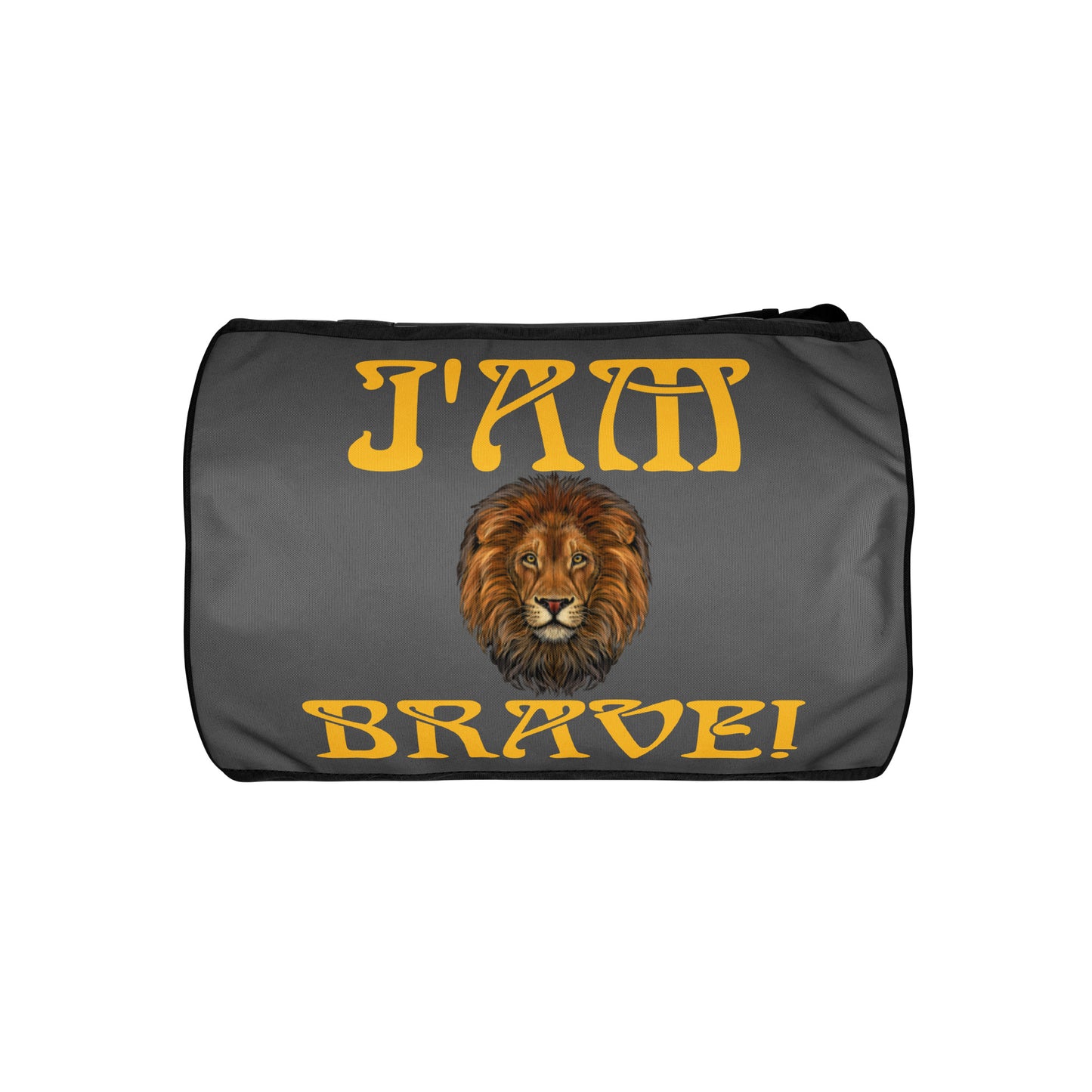 “I’AM BRAVE!” Grey Gym Bag W/Yellow Font