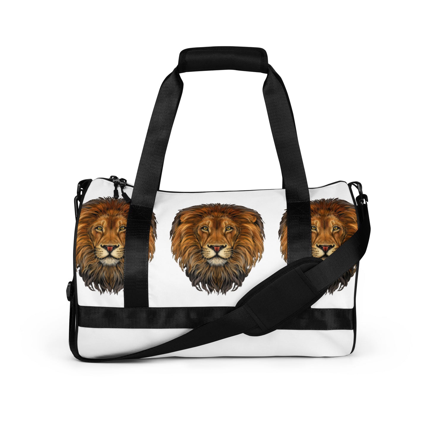 “STRONG LION”White Gym Bag W/Black Font