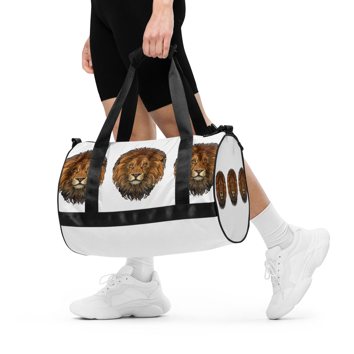 “STRONG LION”White Gym Bag W/Black Font