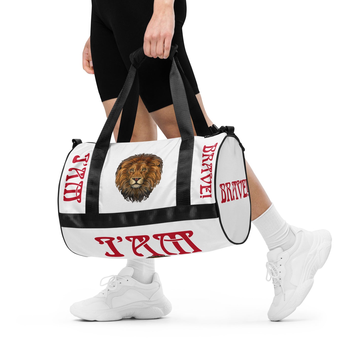 “I’AM BRAVE!”White Gym Bag W/Red Font