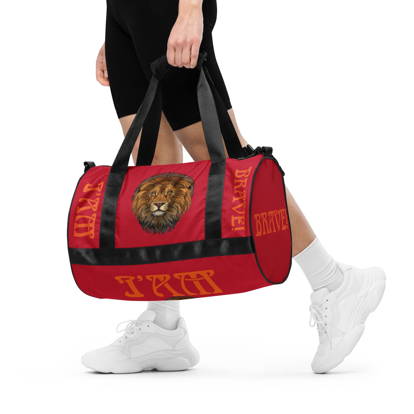 “I’AM BRAVE!”Red Gym Bag W/Orange Font