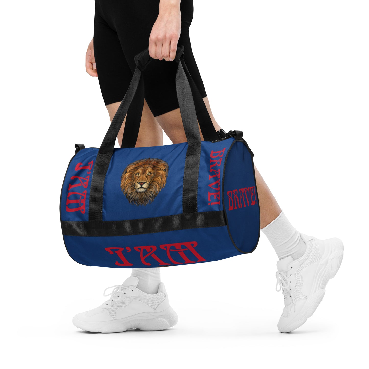 “I’AM BRAVE!” Blue Gym Bag W/Red Font