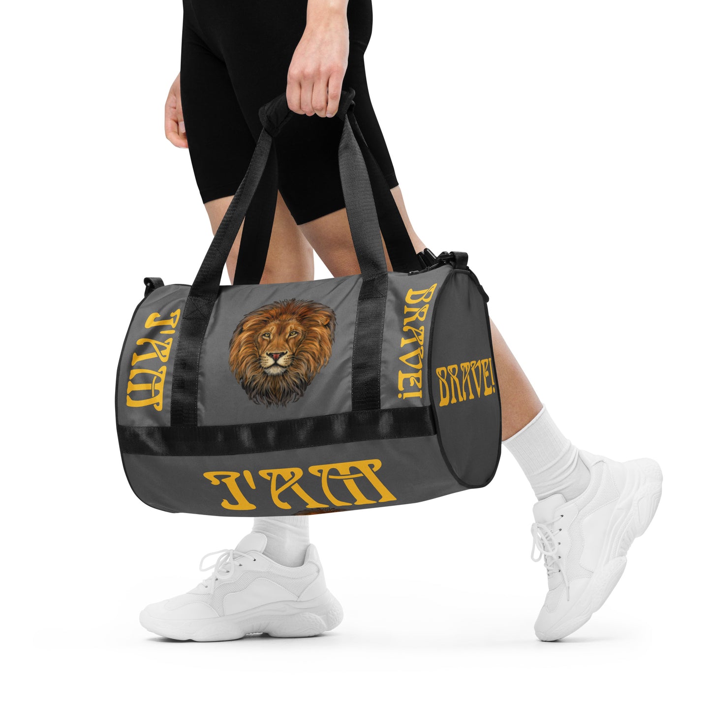 “I’AM BRAVE!” Grey Gym Bag W/Yellow Font