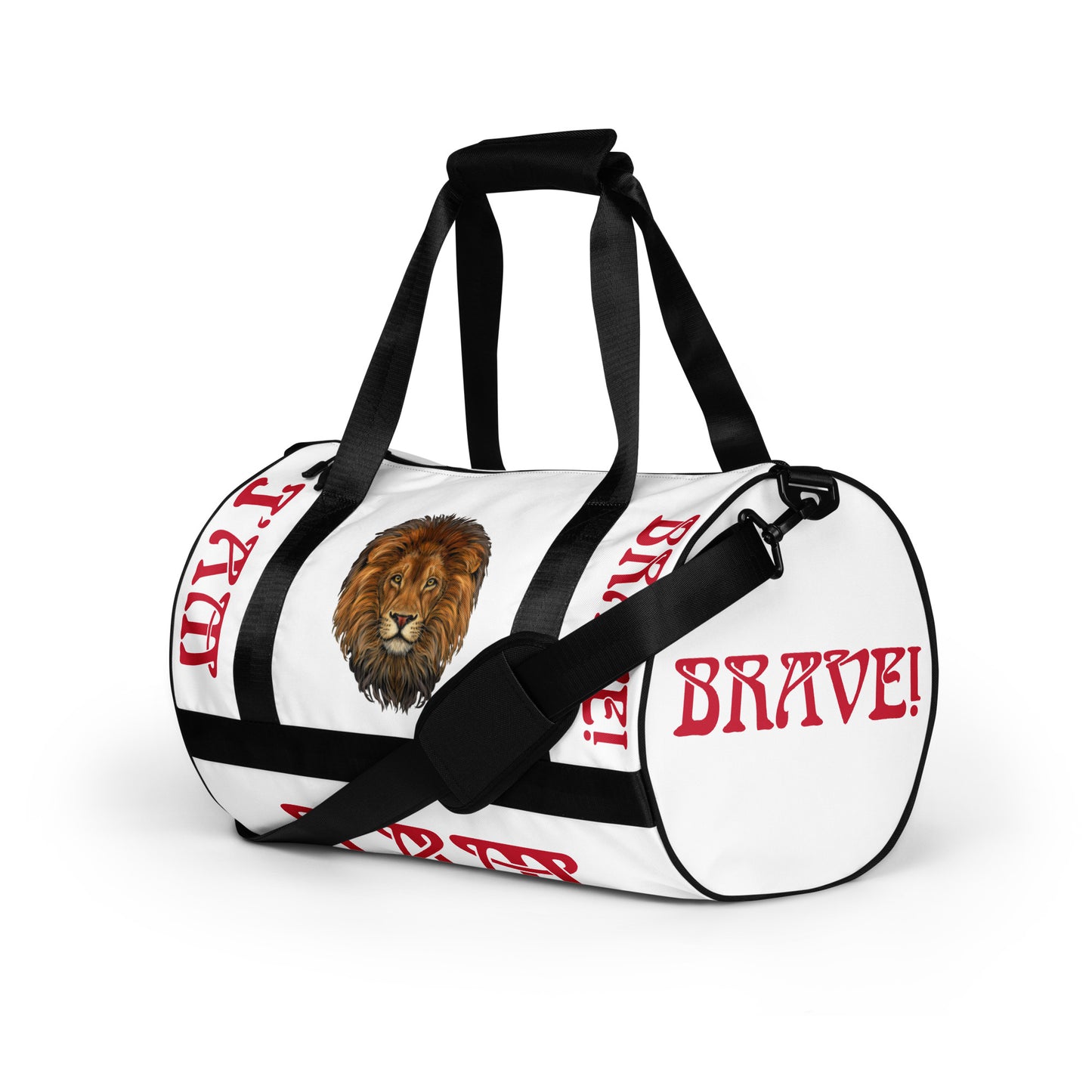 “I’AM BRAVE!”White Gym Bag W/Red Font