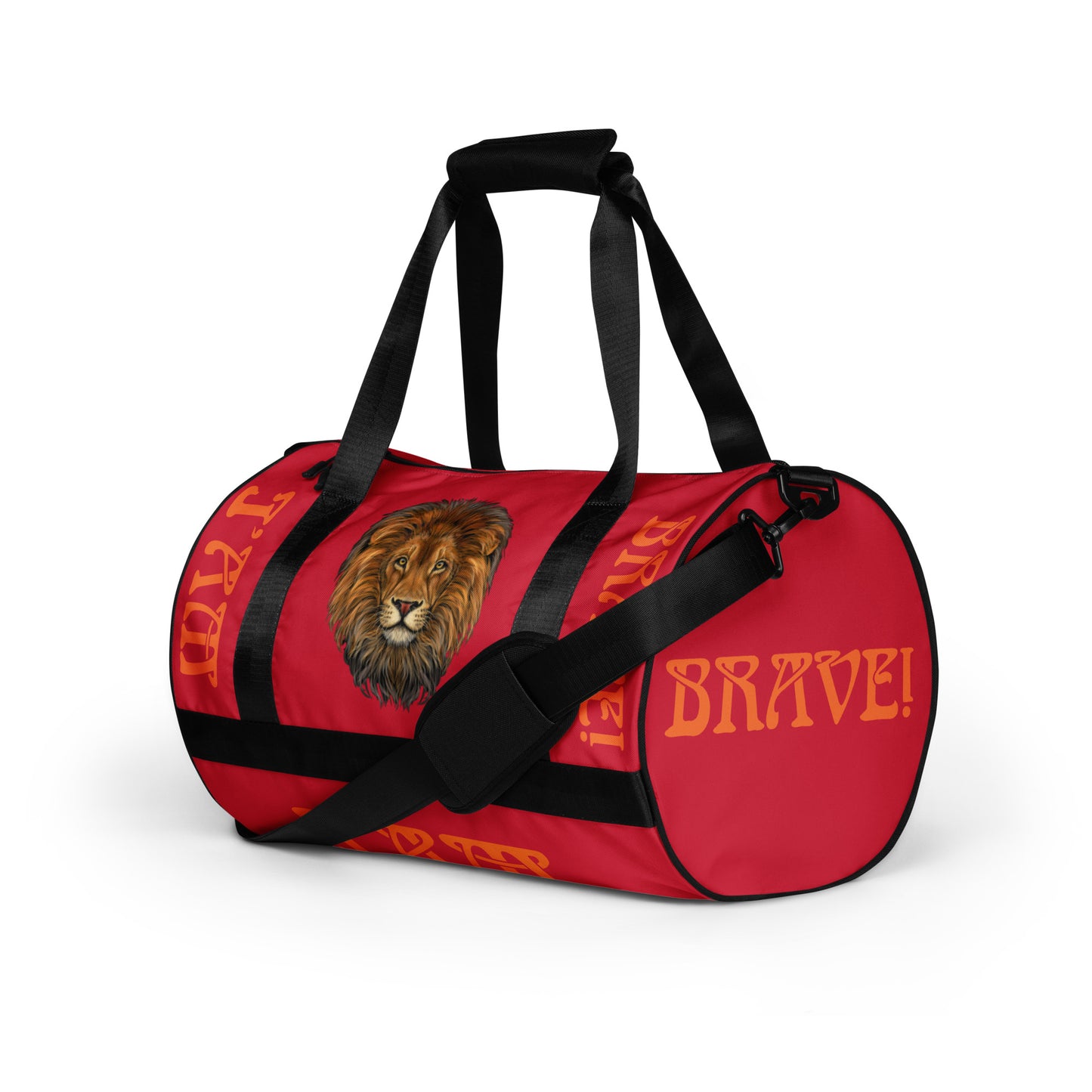 “I’AM BRAVE!”Red Gym Bag W/Orange Font