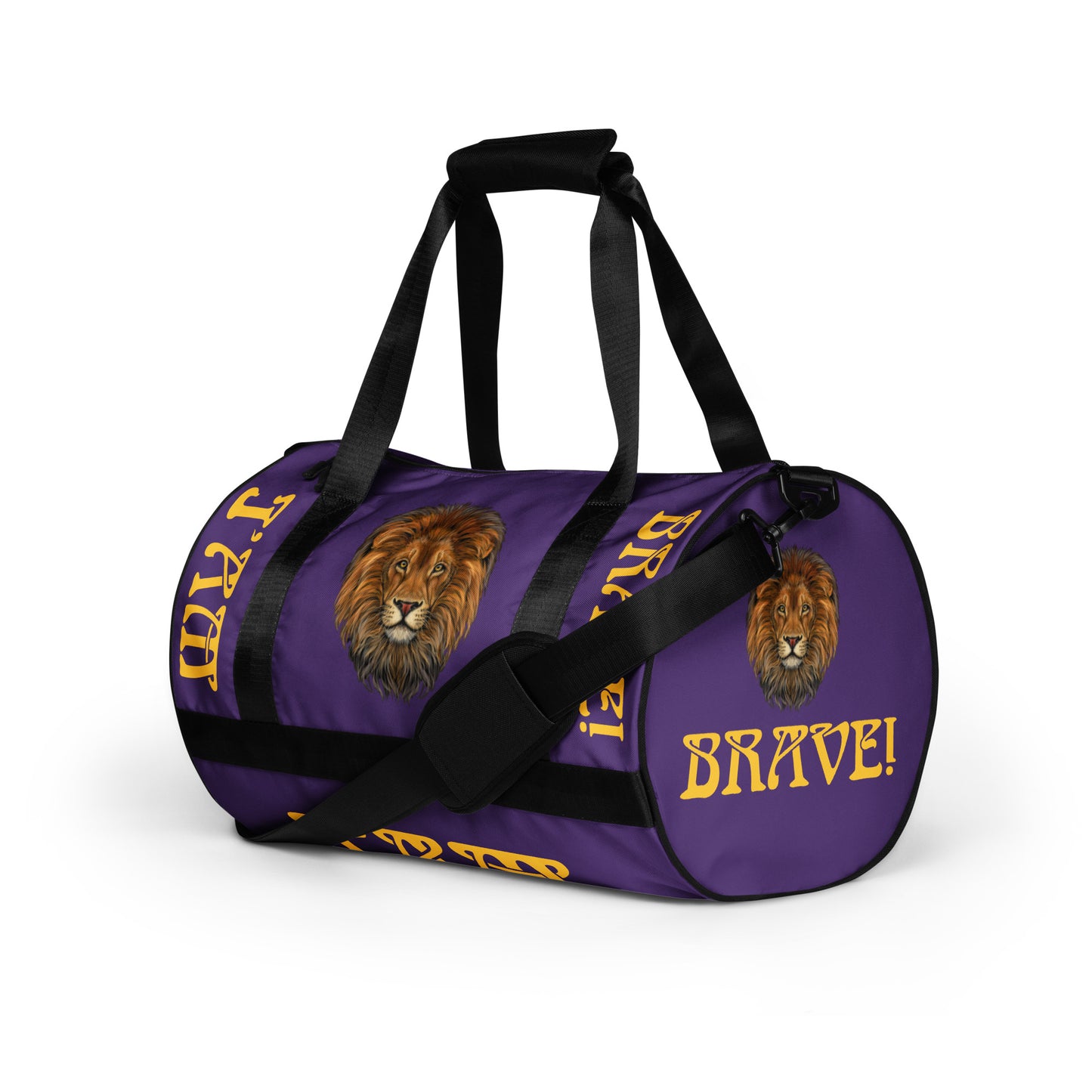 “I’AM BRAVE!” Purple Gym Bag W/Yellow Font