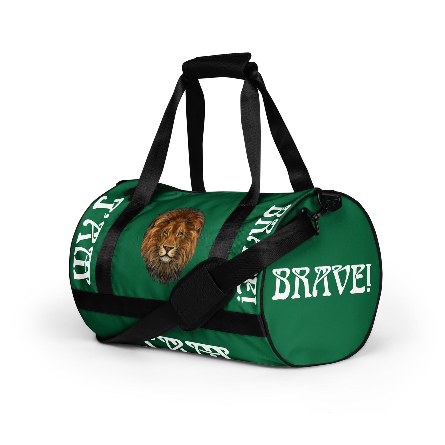 “I’AM BRAVE!” Green Gym Bag W/White Font