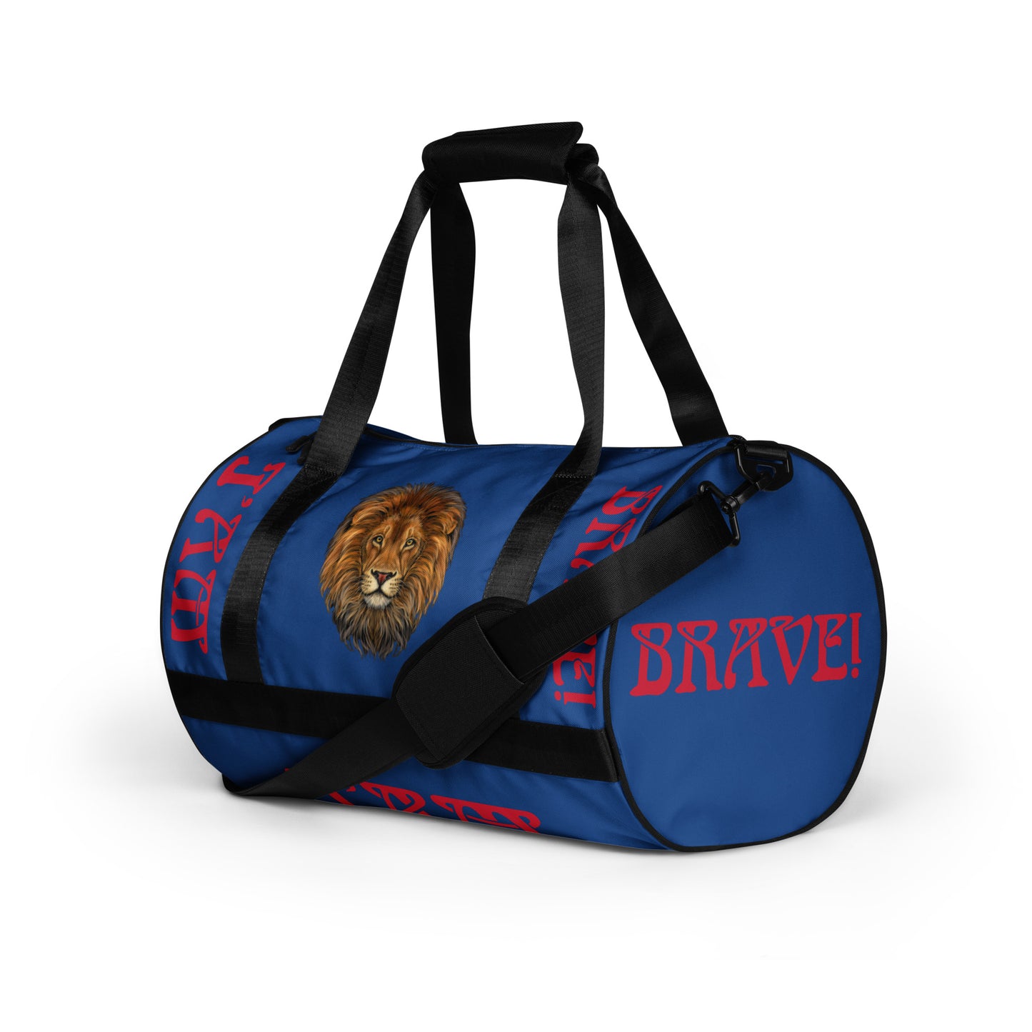 “I’AM BRAVE!” Blue Gym Bag W/Red Font