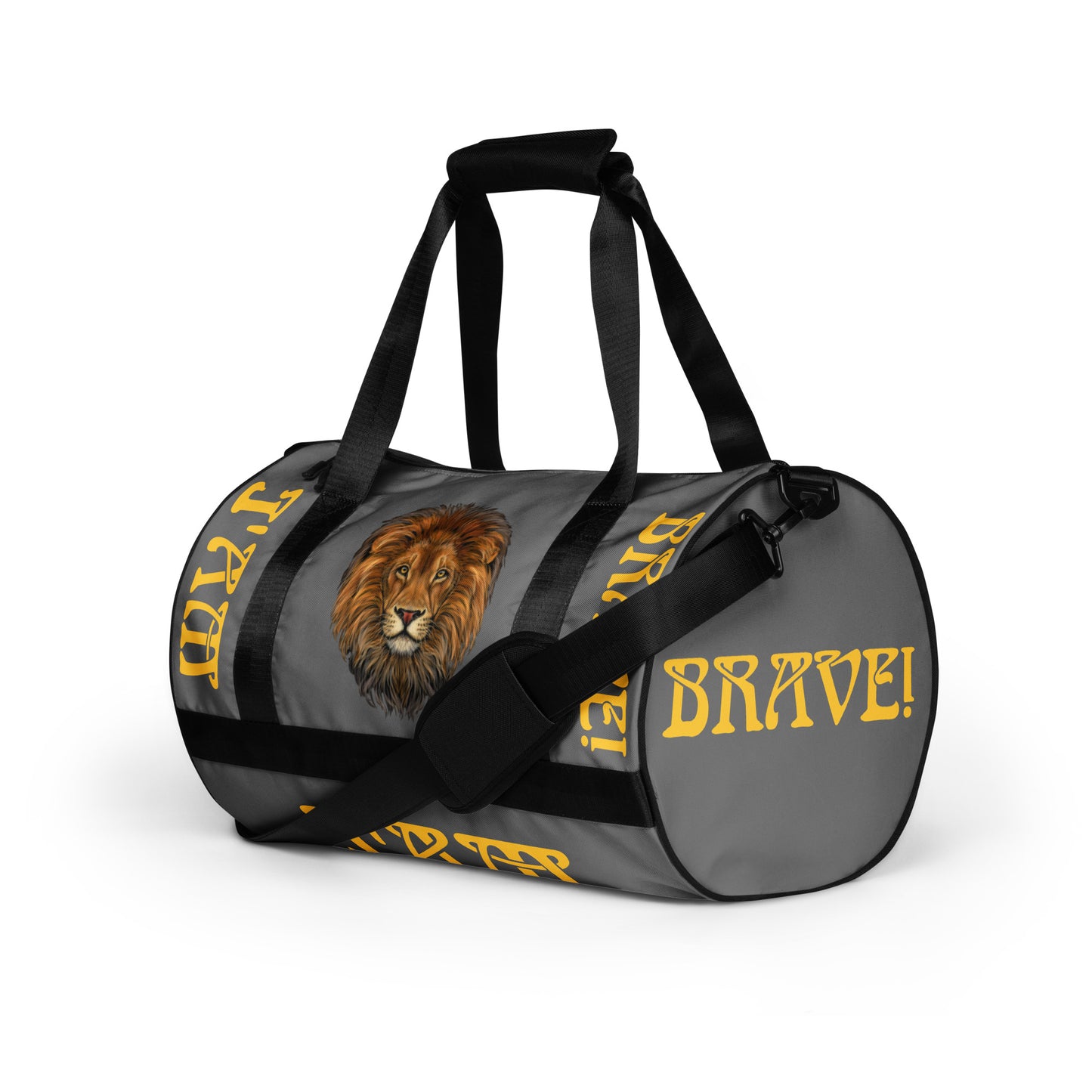 “I’AM BRAVE!” Grey Gym Bag W/Yellow Font