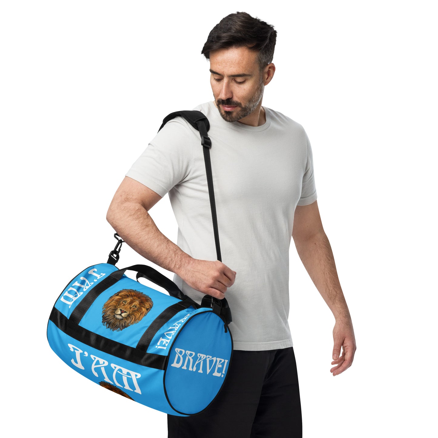 “I’AM BRAVE!” SkyBlue Gym Bag W/White Font