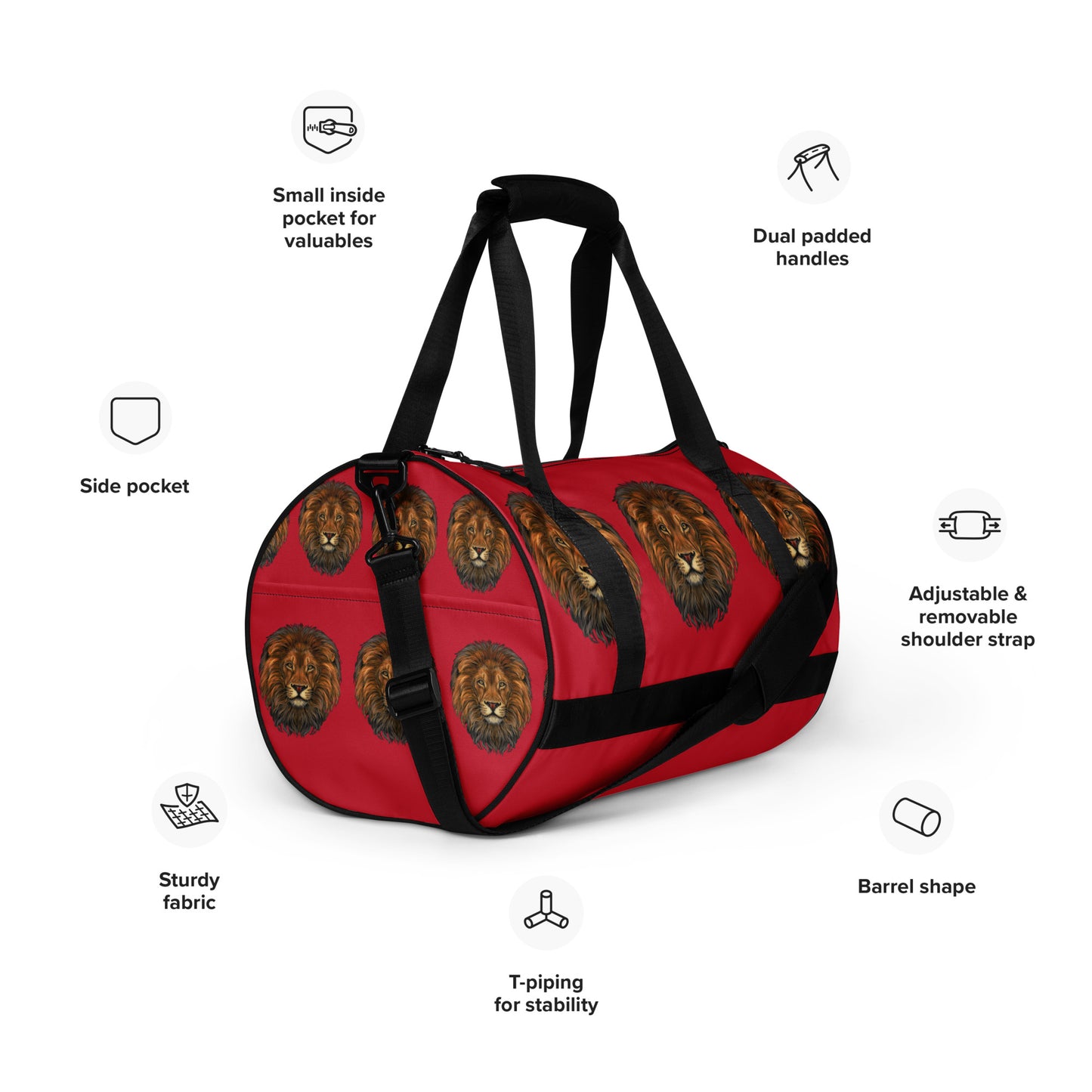 “STRONG LION” Red Gym Bag W/Black Font