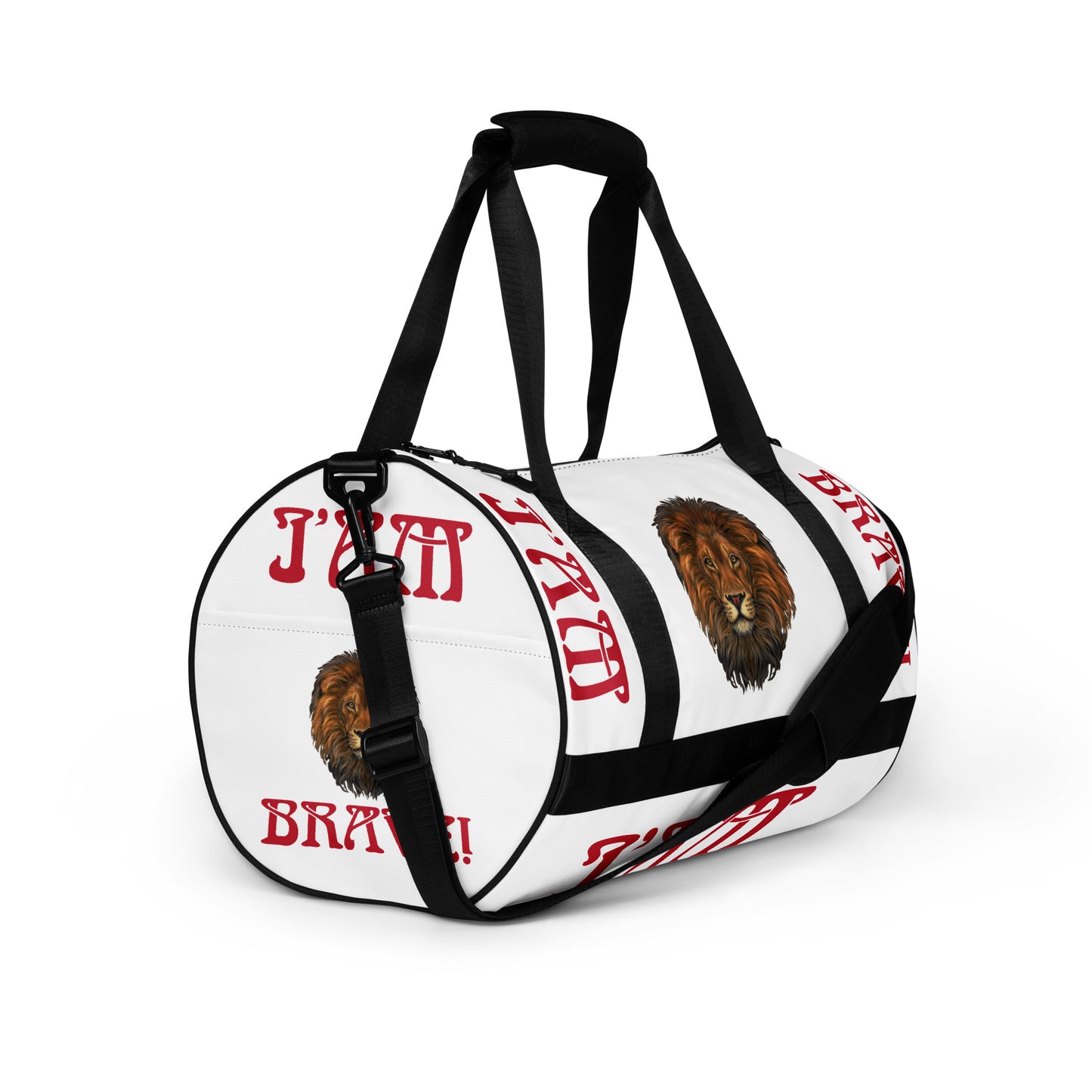 “I’AM BRAVE!”White Gym Bag W/Red Font