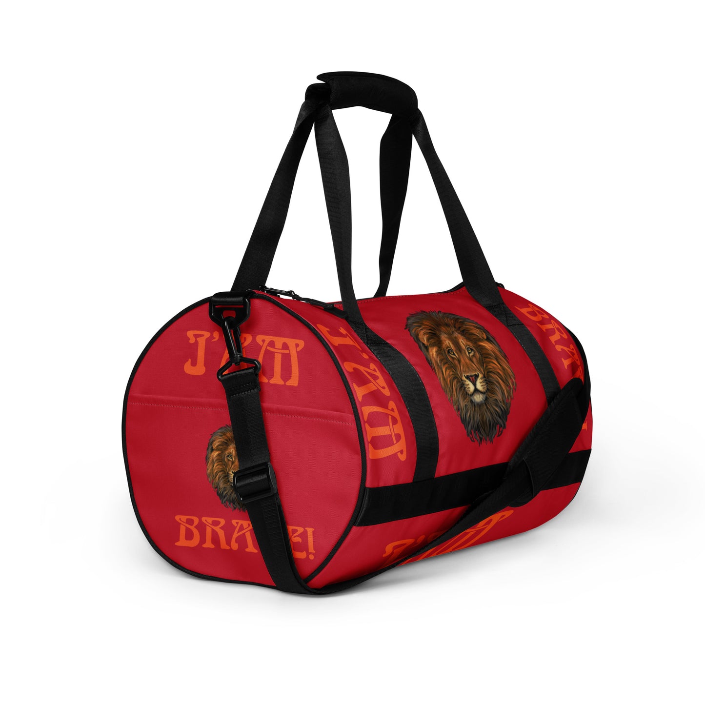 “I’AM BRAVE!”Red Gym Bag W/Orange Font