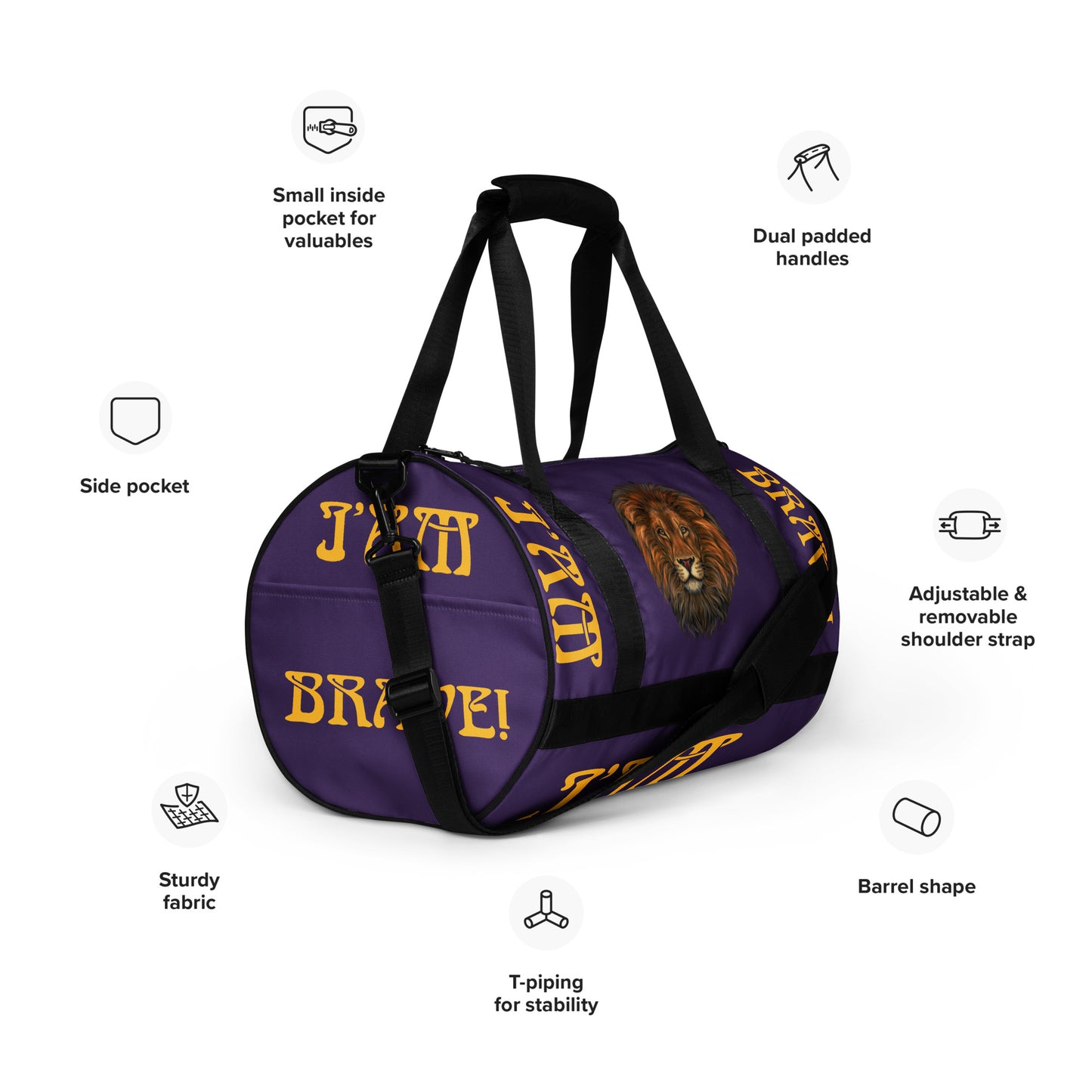 “I’AM BRAVE!” Purple Gym Bag W/Yellow Font