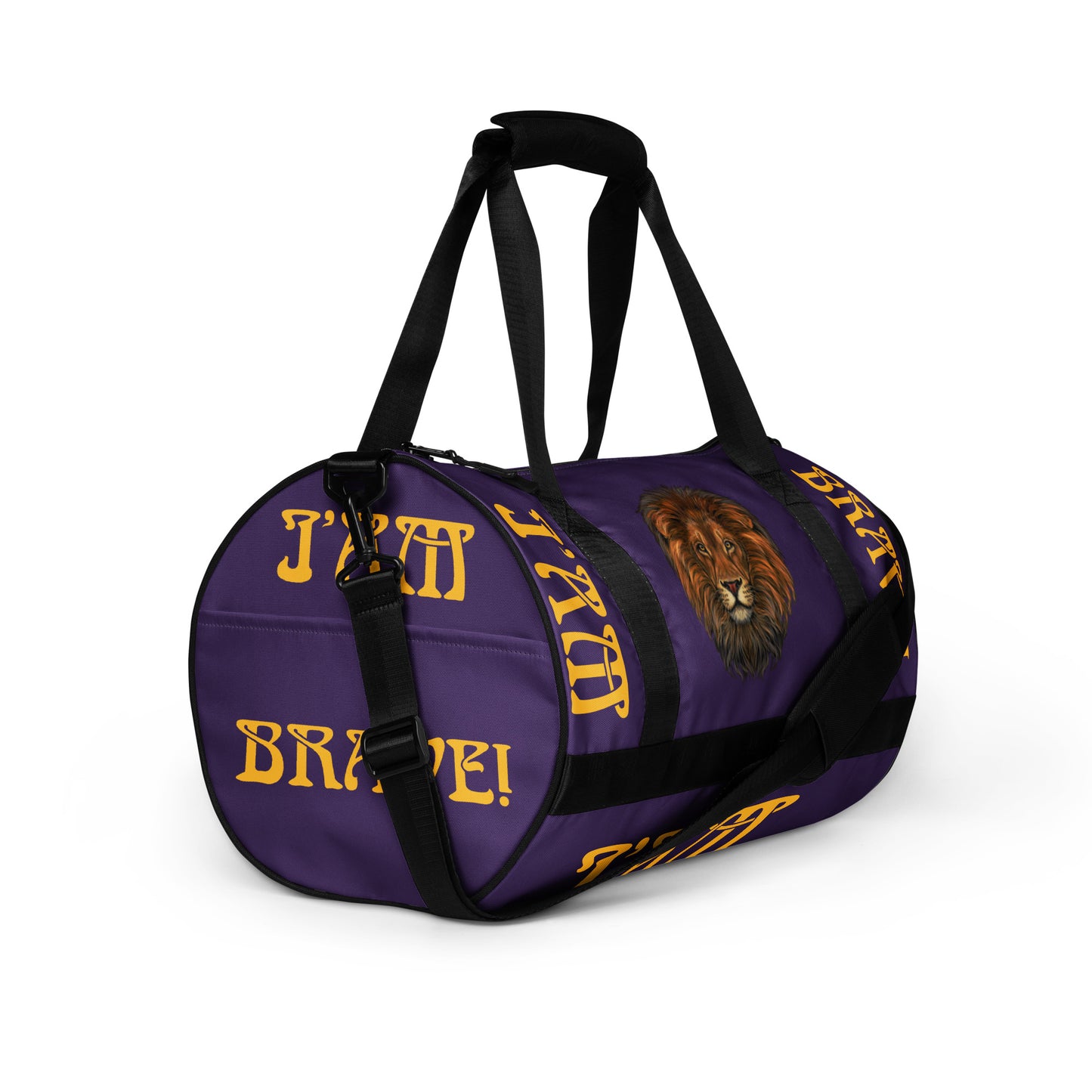 “I’AM BRAVE!” Purple Gym Bag W/Yellow Font