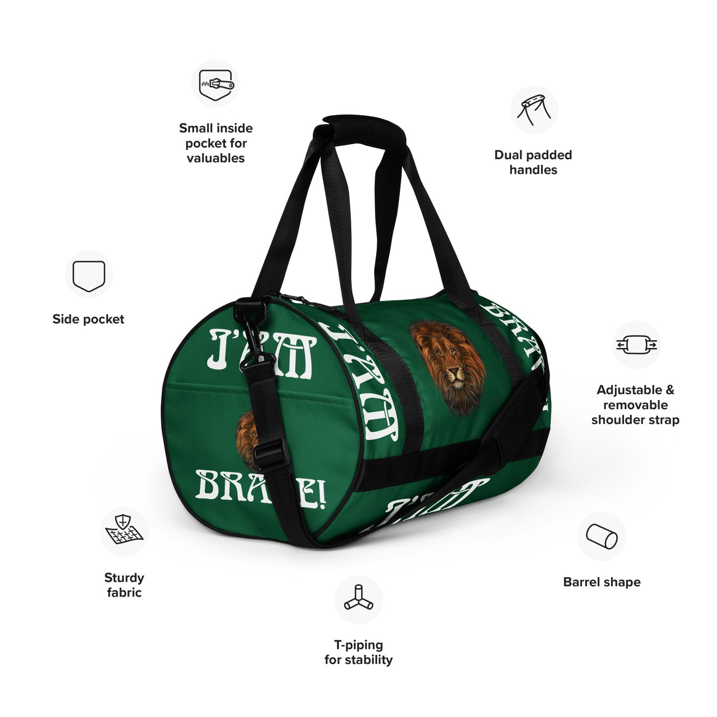 “I’AM BRAVE!” Green Gym Bag W/White Font