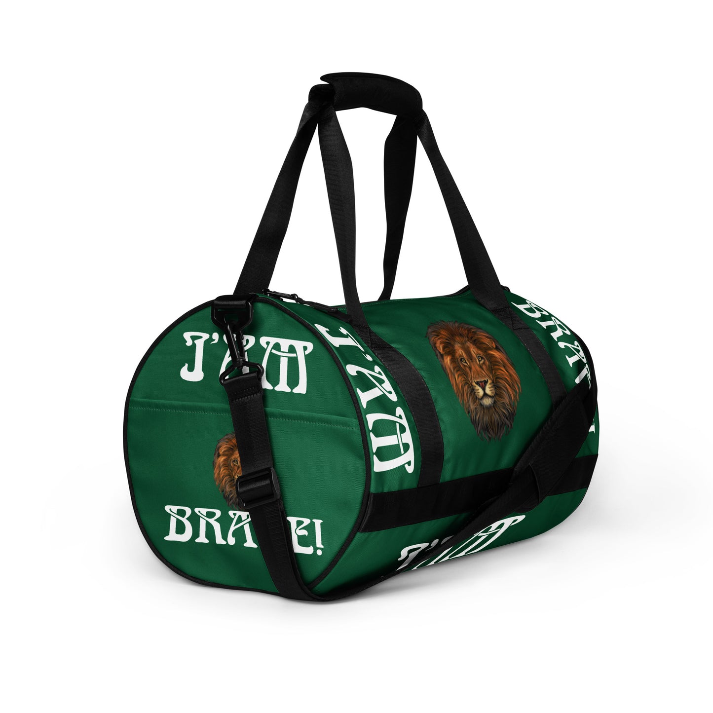 “I’AM BRAVE!” Green Gym Bag W/White Font