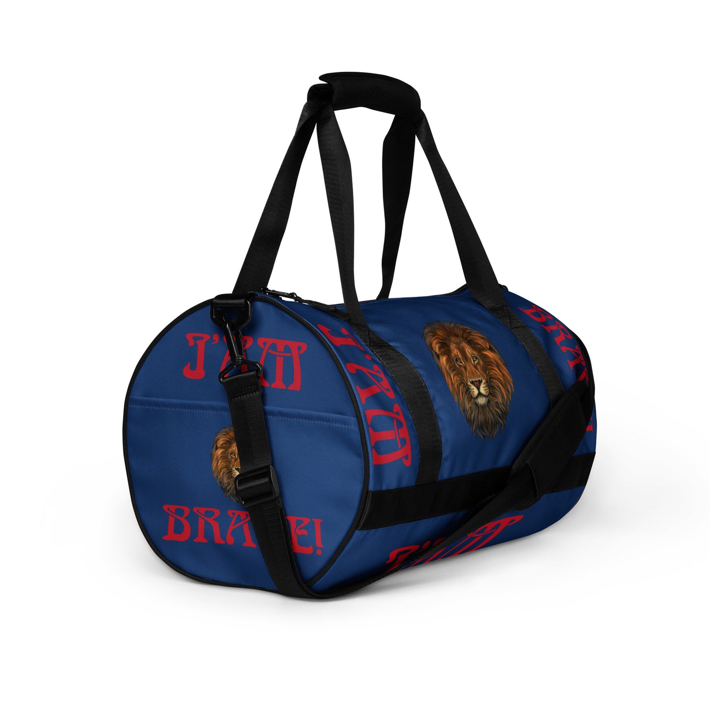 “I’AM BRAVE!” Blue Gym Bag W/Red Font