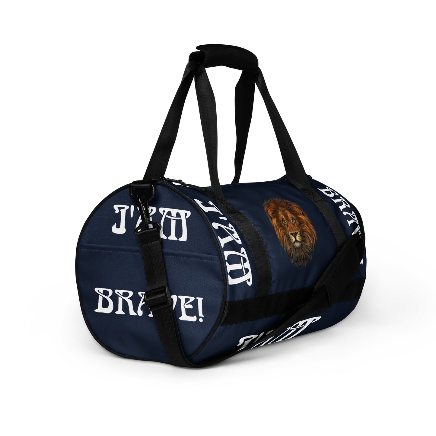 “I’AM BRAVE!” Navy Gym Bag W/White Font