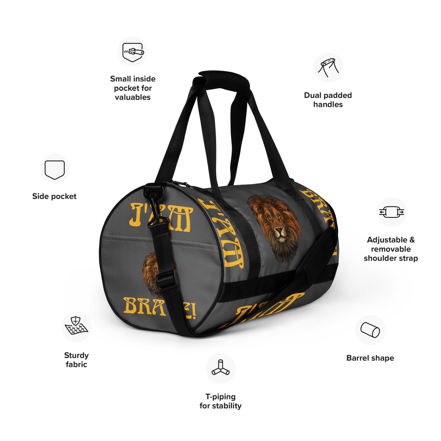 “I’AM BRAVE!” Grey Gym Bag W/Yellow Font