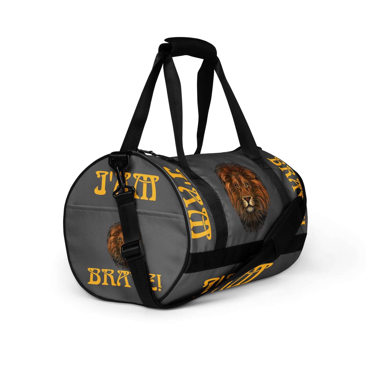 “I’AM BRAVE!” Grey Gym Bag W/Yellow Font