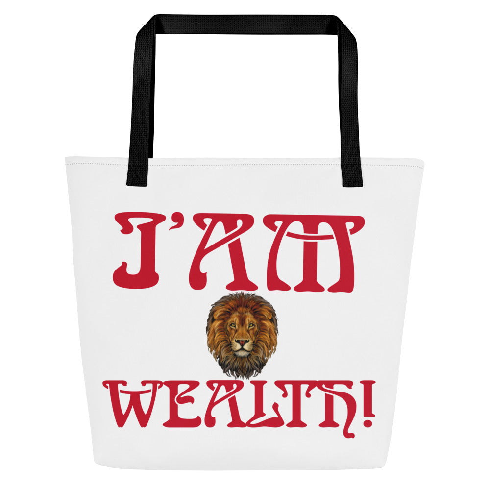 “SUCCESS,WEALTH ARE IN MY DNA!”White All-Over Print Large Tote Bag W/Red Font