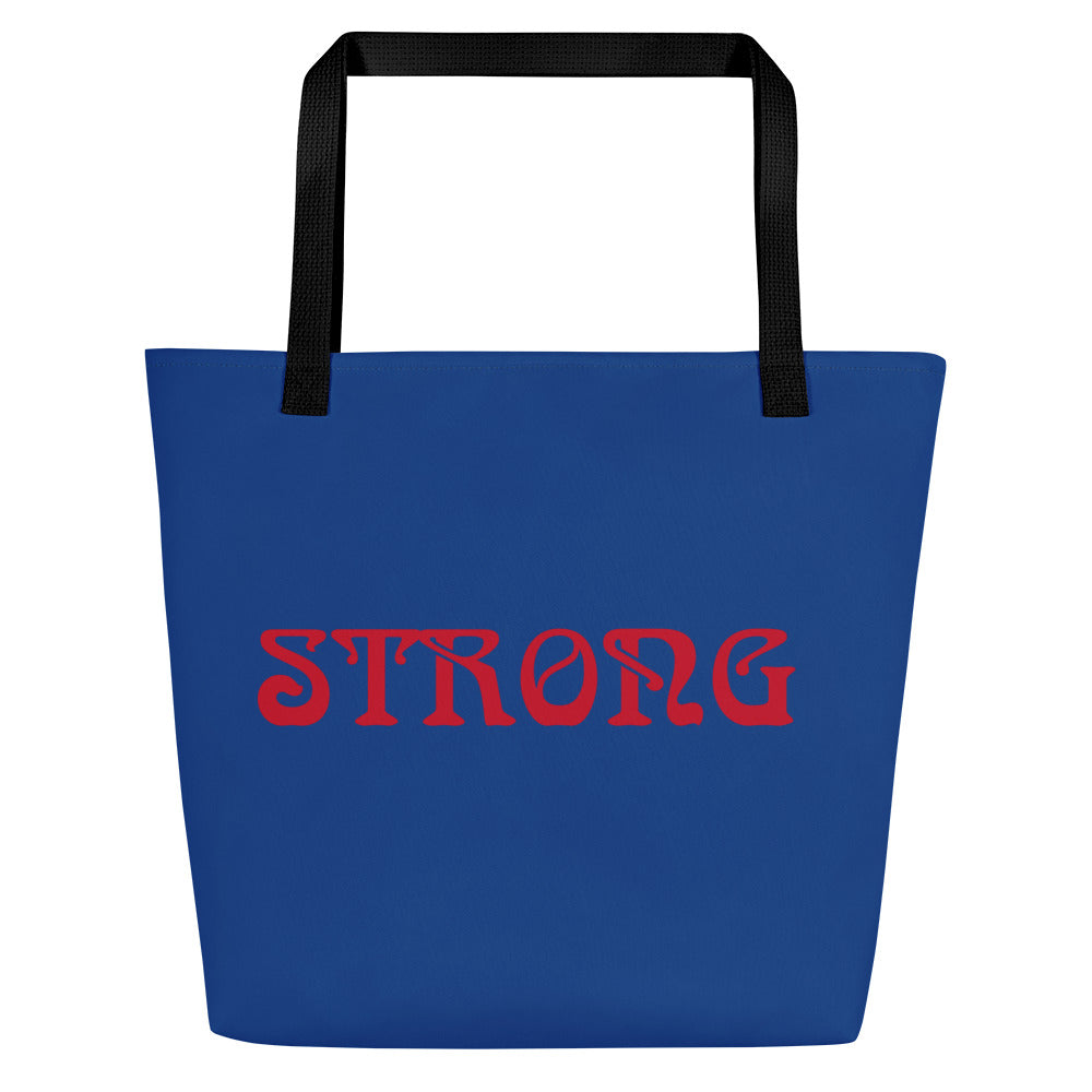 "STRONG"Blue Large Tote Bag W/Red Font