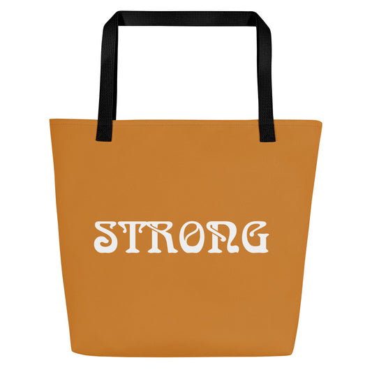 “STRONG”Bronze All-Over Print Large Tote Bag W\White Font