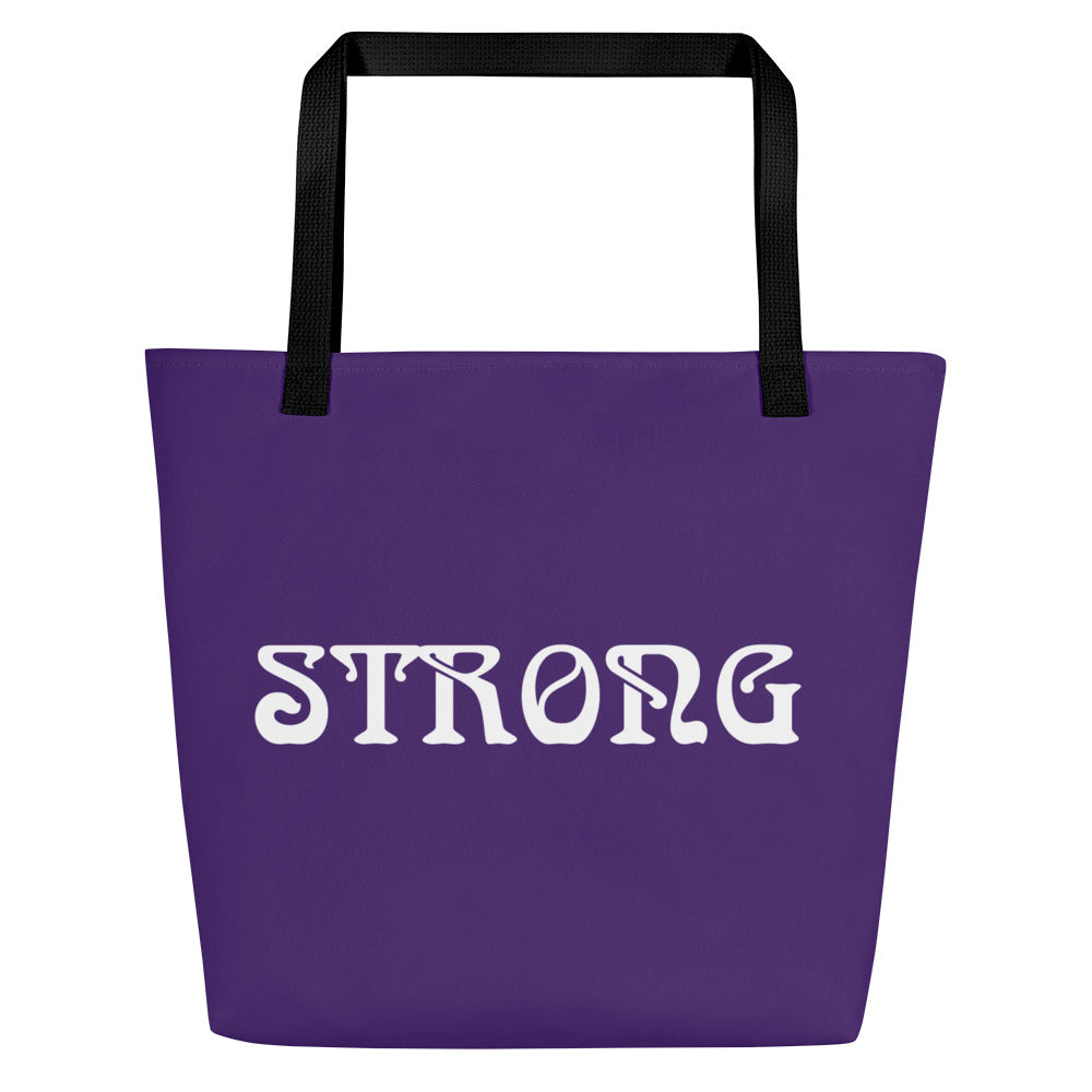 "STRONG"Purple Large Tote Bag W/White Font