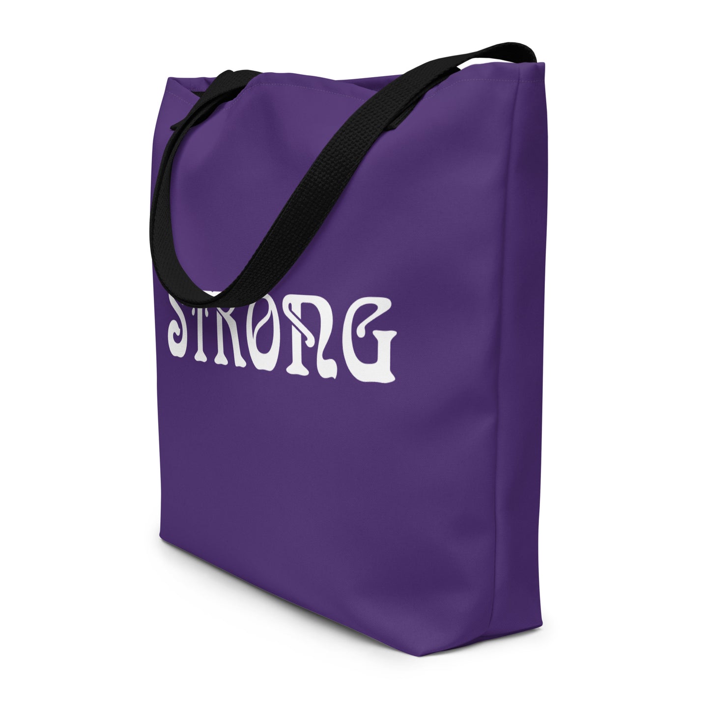 "STRONG"Purple Large Tote Bag W/White Font