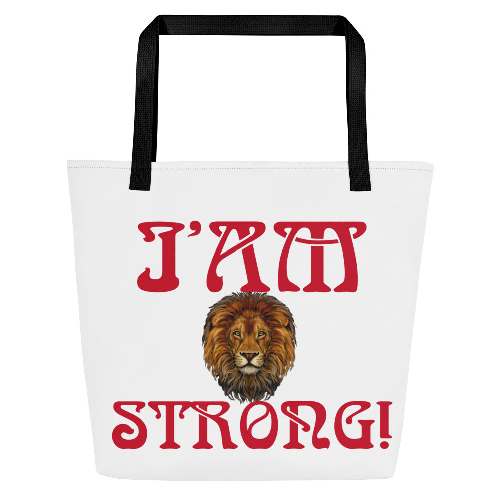 “I’AM STRONG!” All-Over Print Large Tote Bag W/Red Font