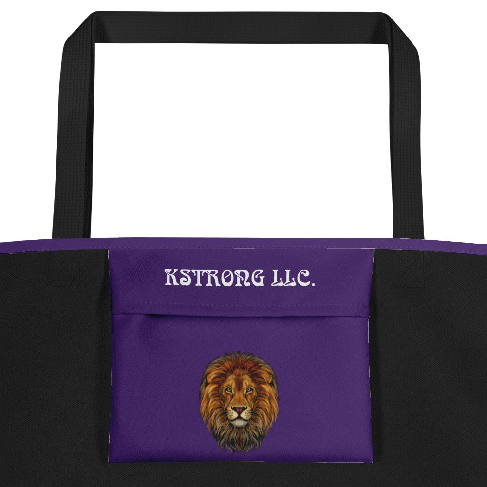 "STRONG"Purple Large Tote Bag W/White Font