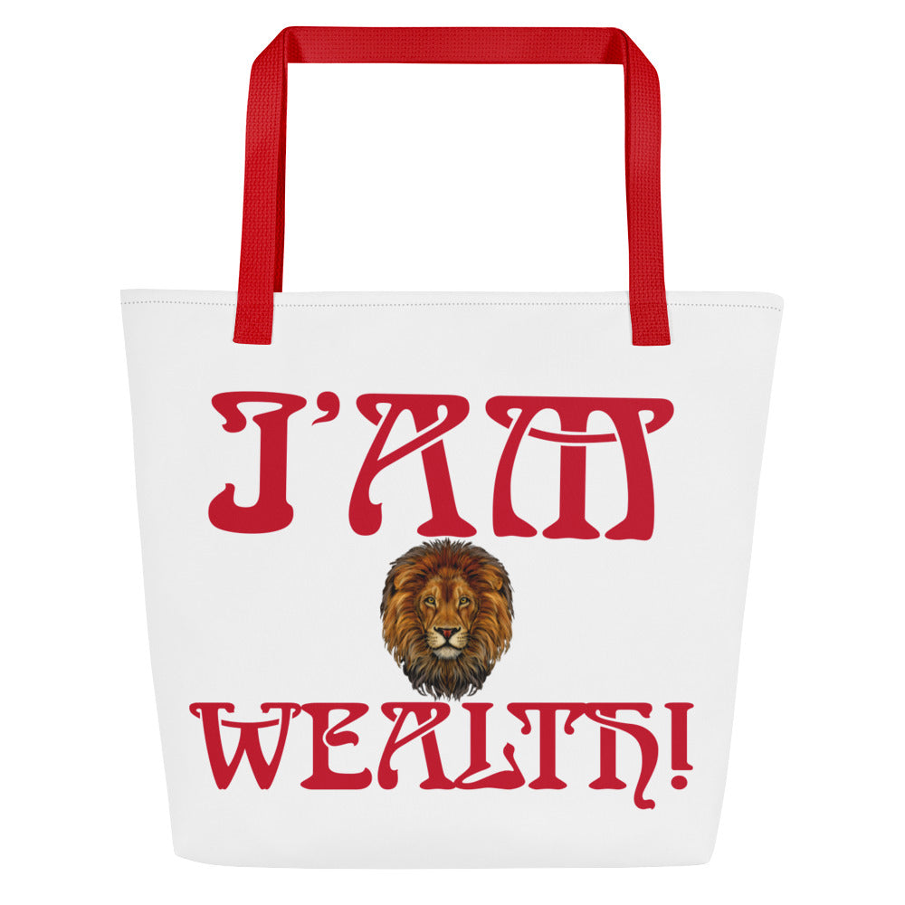 “SUCCESS,WEALTH ARE IN MY DNA!”White All-Over Print Large Tote Bag W/Red Font