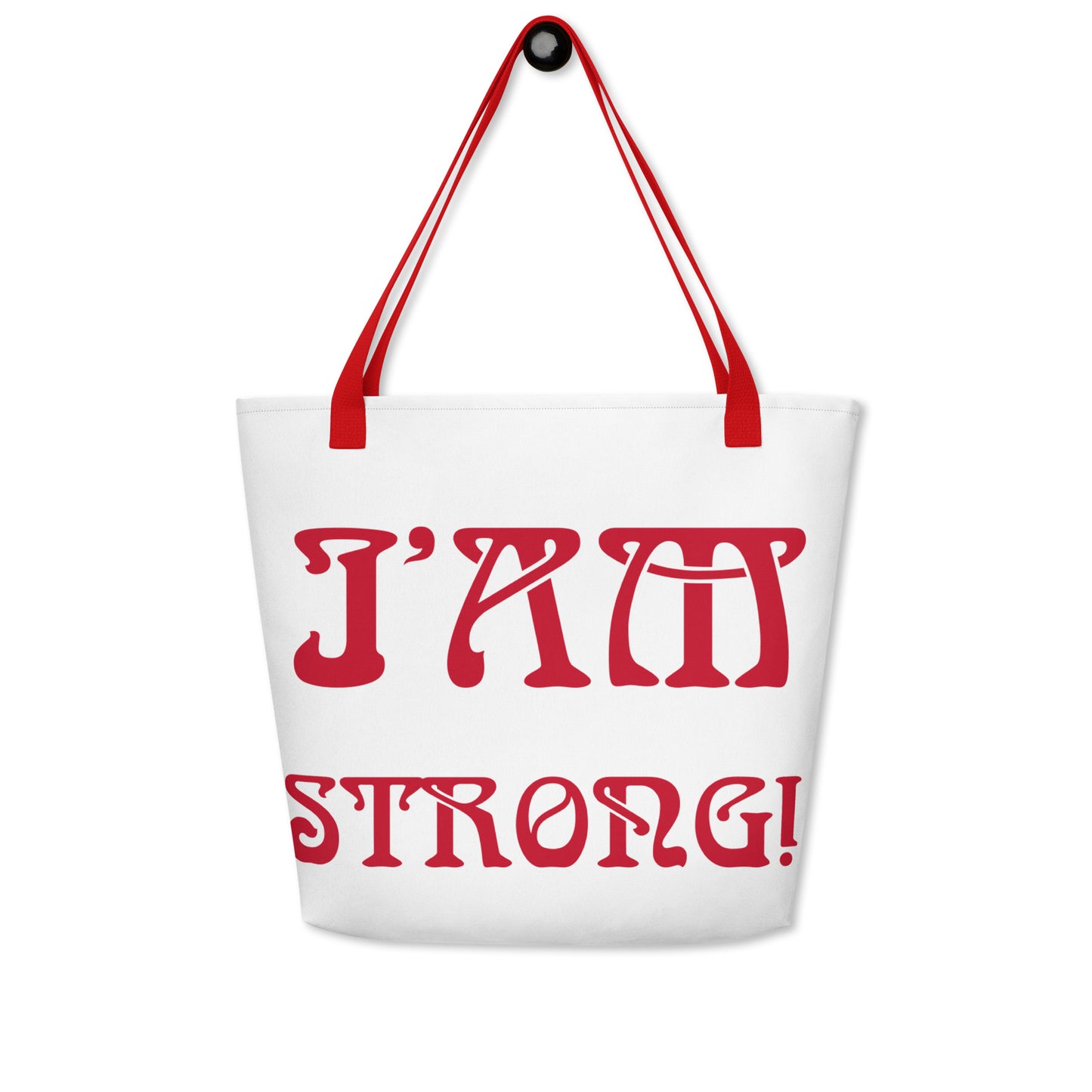 “I’AM STRONG!” All-Over Print Large Tote Bag W/Red Font