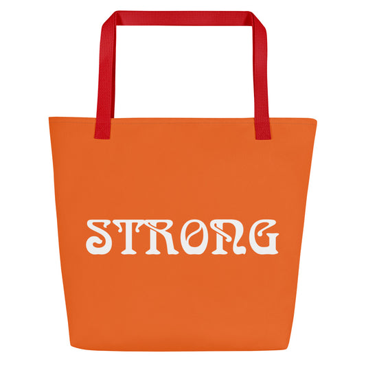 "STRONG"Orange Large Tote Bag W/White Font