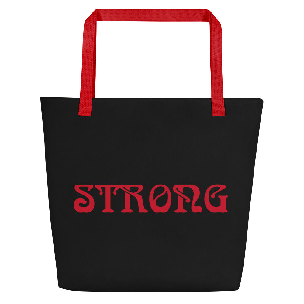 "STRONG"Black Large Tote Bag W/Red Font