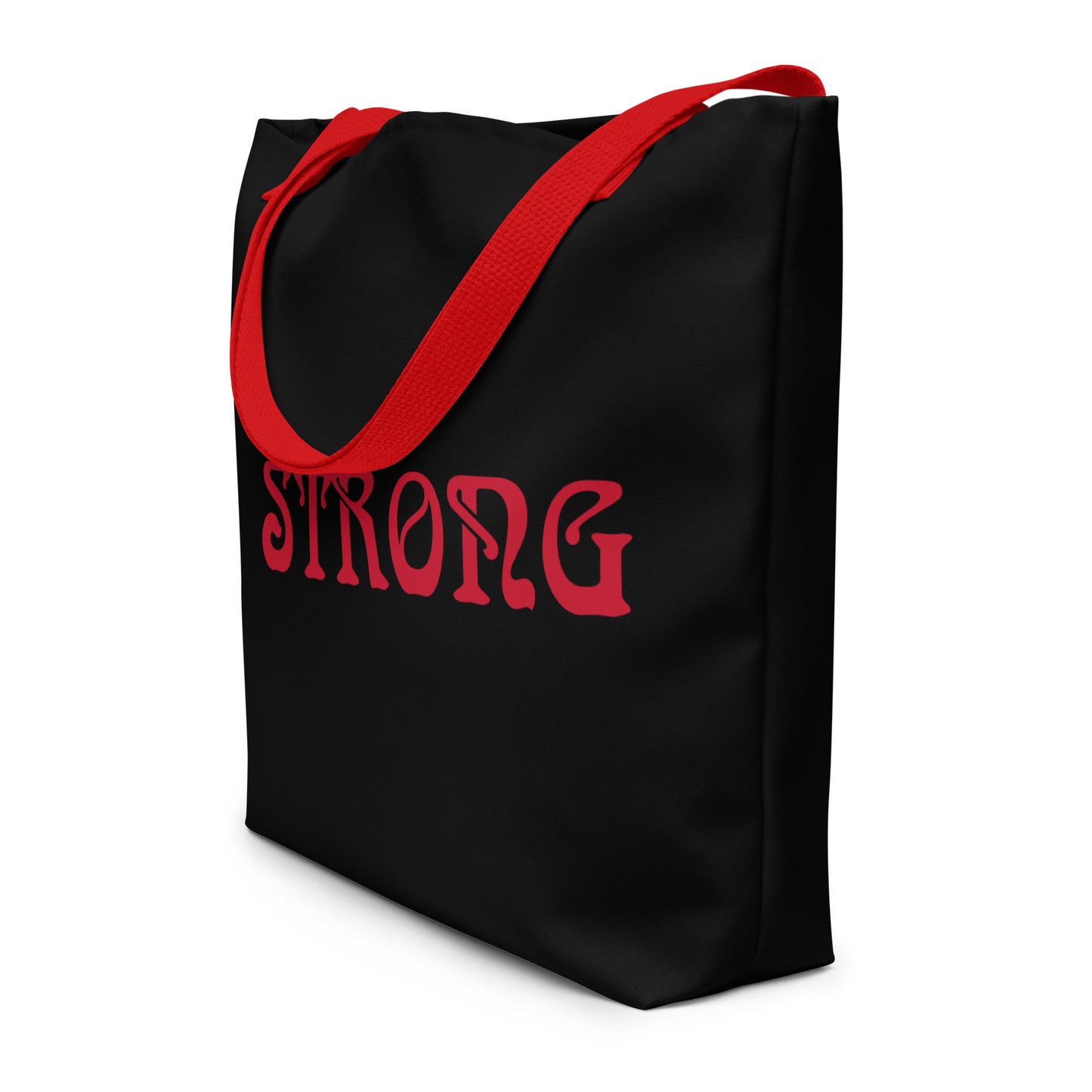 "STRONG"Black Large Tote Bag W/Red Font