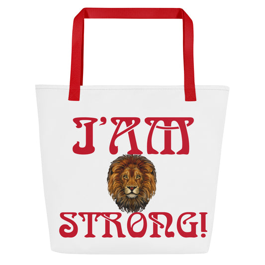 “I’AM STRONG!” All-Over Print Large Tote Bag W/Red Font