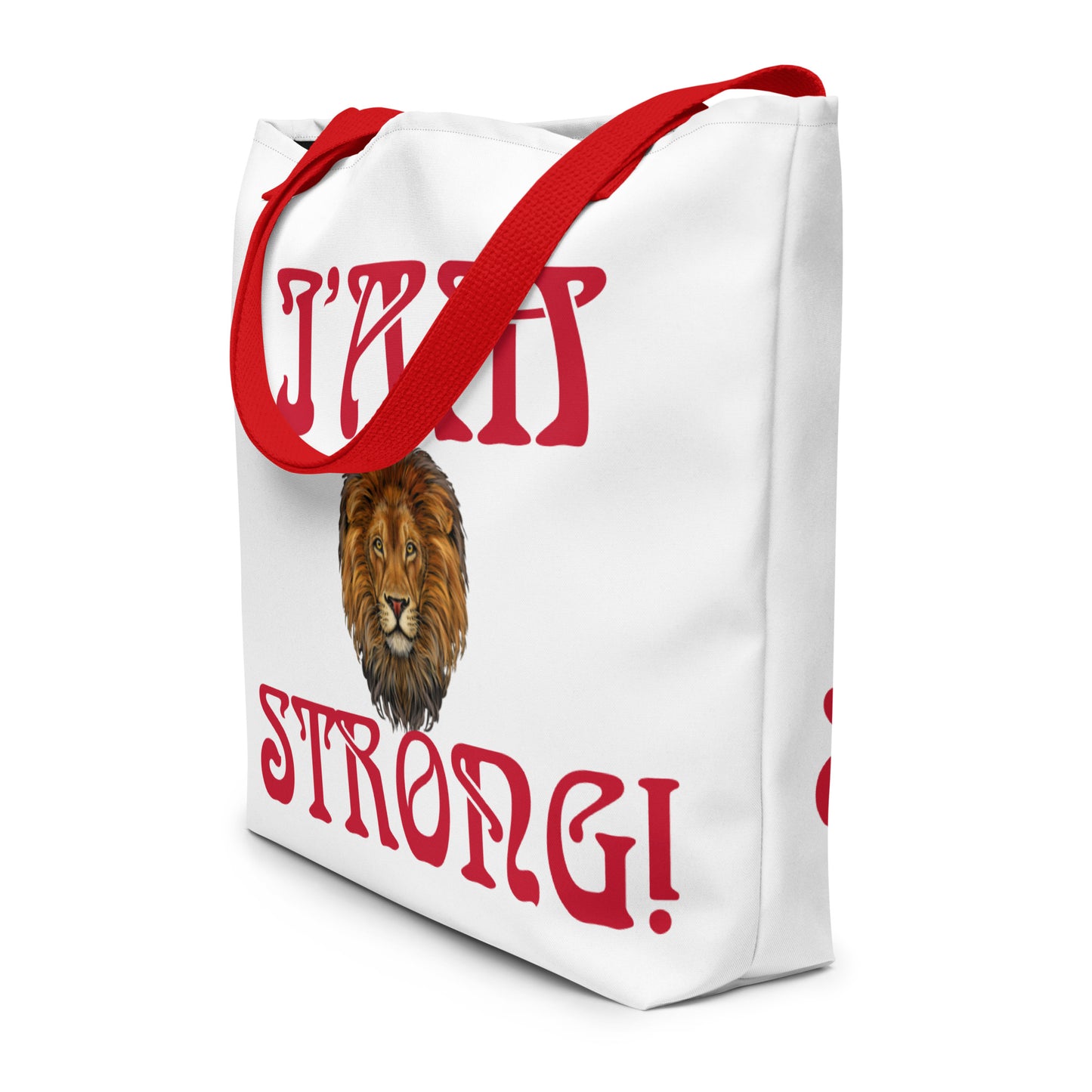 “I’AM STRONG!” All-Over Print Large Tote Bag W/Red Font