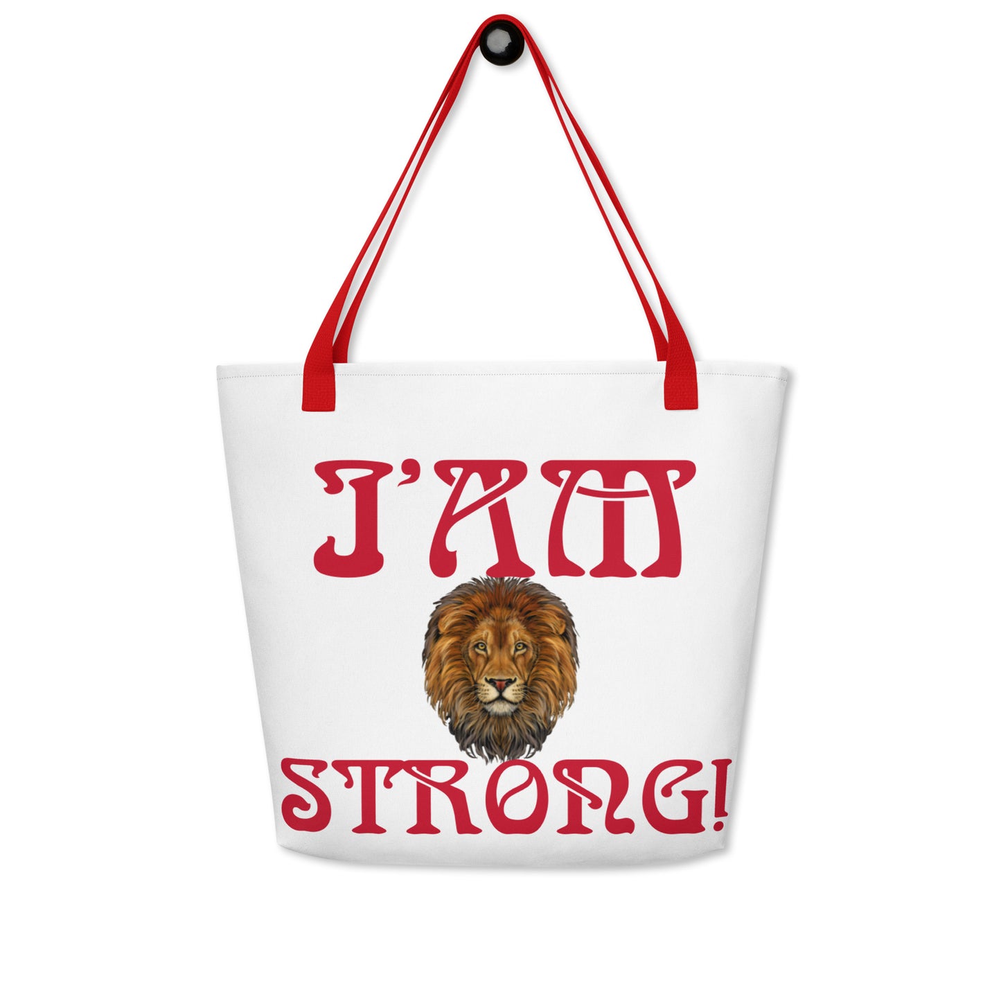 “I’AM STRONG!” All-Over Print Large Tote Bag W/Red Font