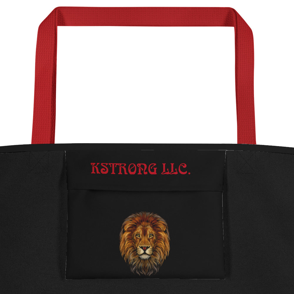 "STRONG"Black Large Tote Bag W/Red Font