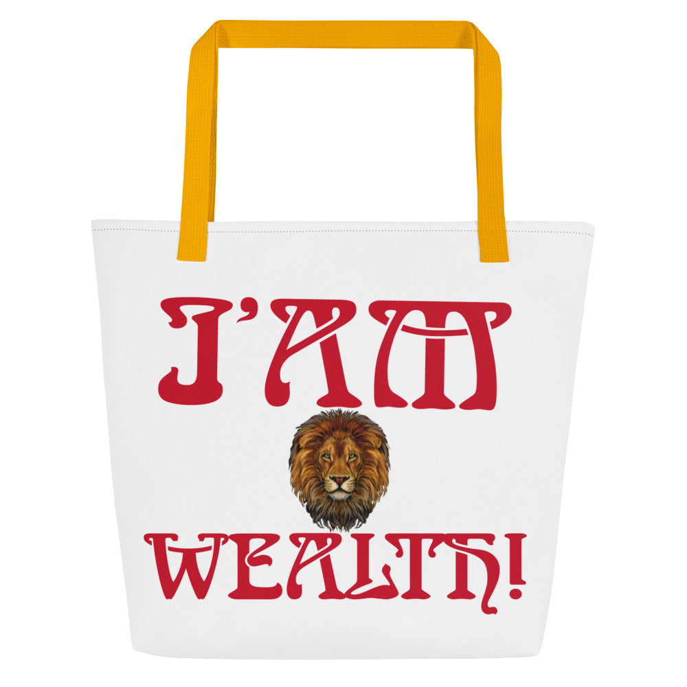 “SUCCESS,WEALTH ARE IN MY DNA!”White All-Over Print Large Tote Bag W/Red Font