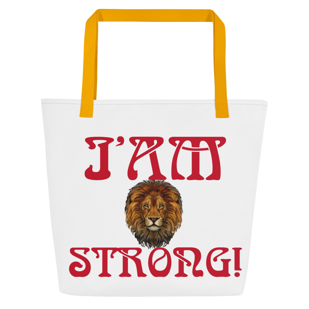 “I’AM STRONG!” All-Over Print Large Tote Bag W/Red Font