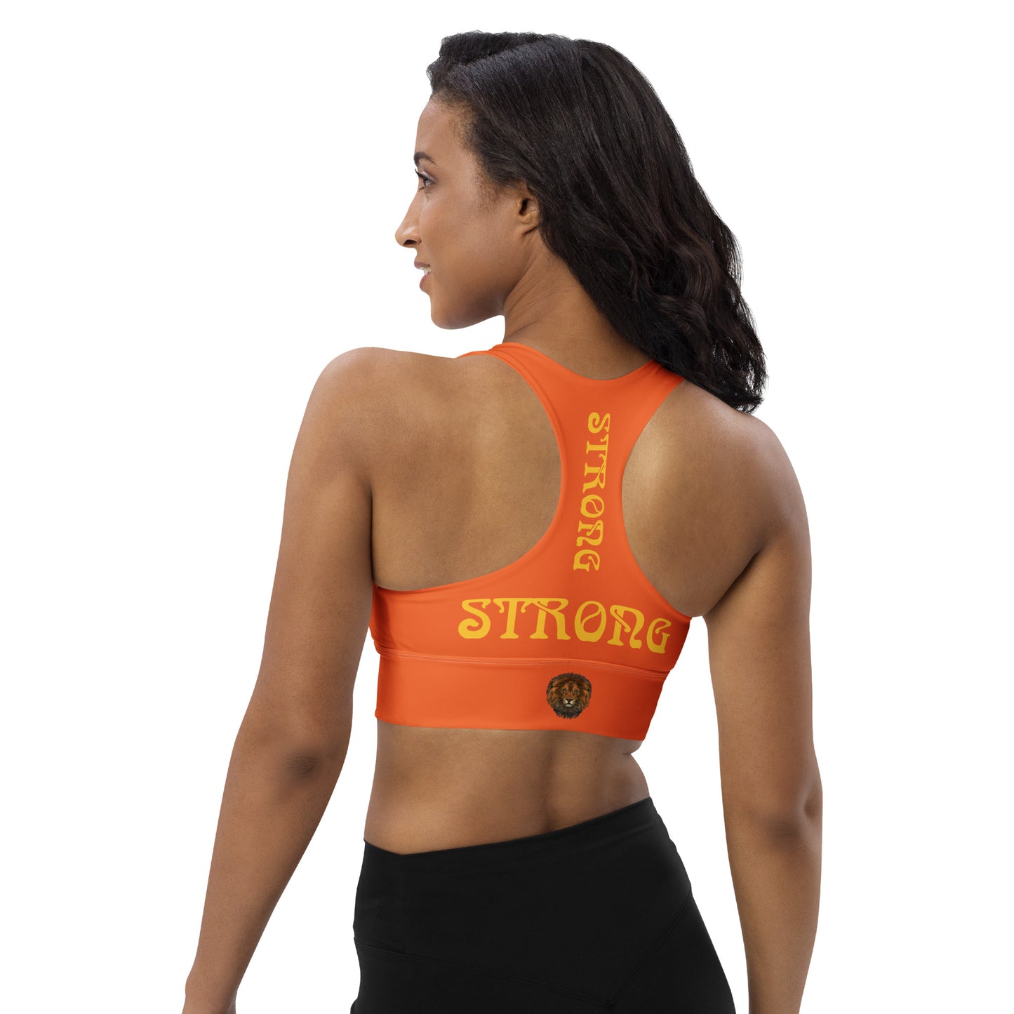 “STRONG”Orange Longline Sports Bra W/Yellow Font