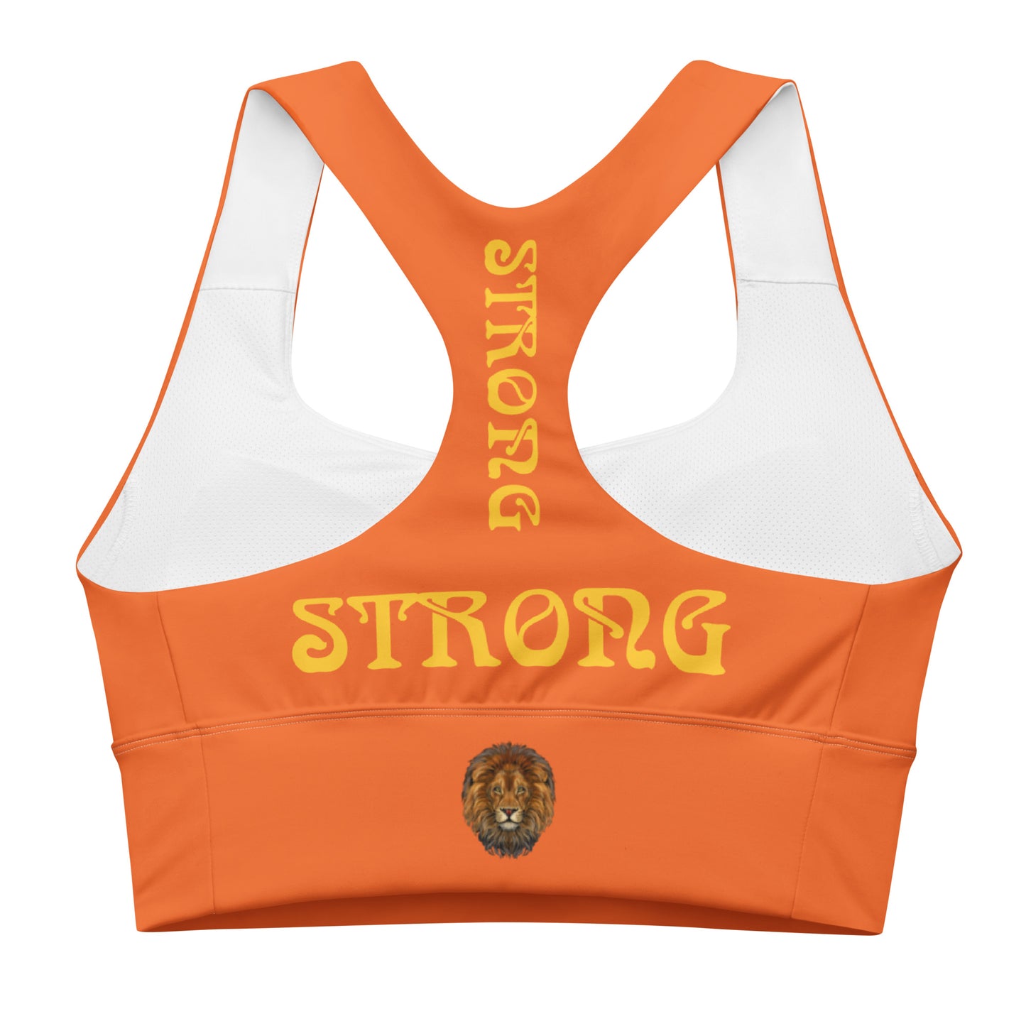 “STRONG”Orange Longline Sports Bra W/Yellow Font